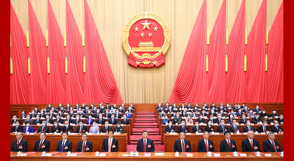 3月13日，第十四屆全國人民代表大會第一次會議在北京人民大會堂閉幕。習近平等黨和國家領導人在主席臺就座。