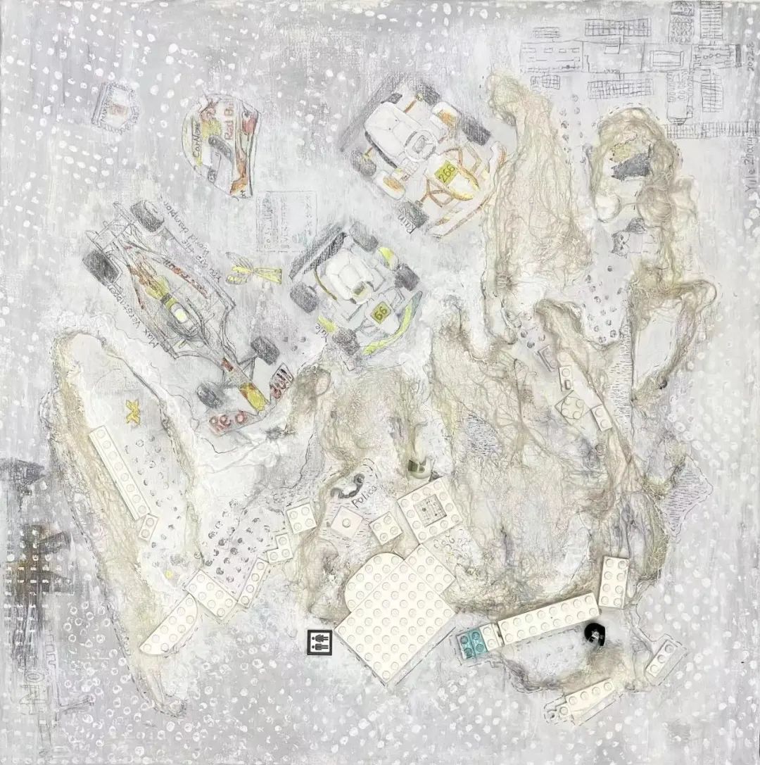 《我的世界》  作者：張容有 尺寸：50x50cm 材料：丙烯、色粉筆、綜合材料 創(chuàng)作年齡：9歲    最具藝術(shù)獎(jiǎng)