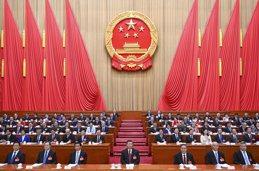 3月5日，第十四屆全國人民代表大會第二次會議在北京人民大會堂開幕。黨和國家領導人習近平、李強、王滬寧、蔡奇、丁薛祥、李希、韓正等出席大會。新華社記者 李學仁 攝