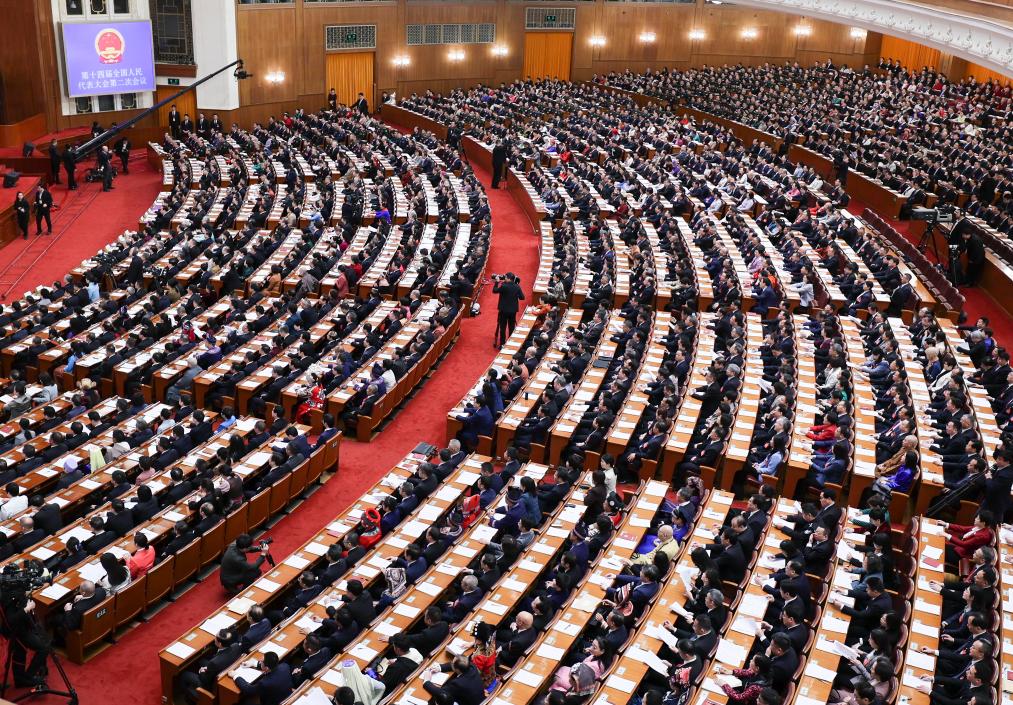 3月8日，十四屆全國(guó)人大二次會(huì)議在北京人民大會(huì)堂舉行第二次全體會(huì)議。新華社記者 劉續(xù) 攝