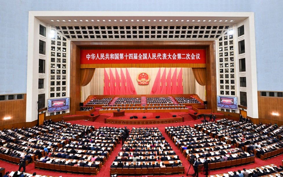 3月8日，十四屆全國人大二次會議在北京人民大會堂舉行第二次全體會議。 新華社記者 張領 攝