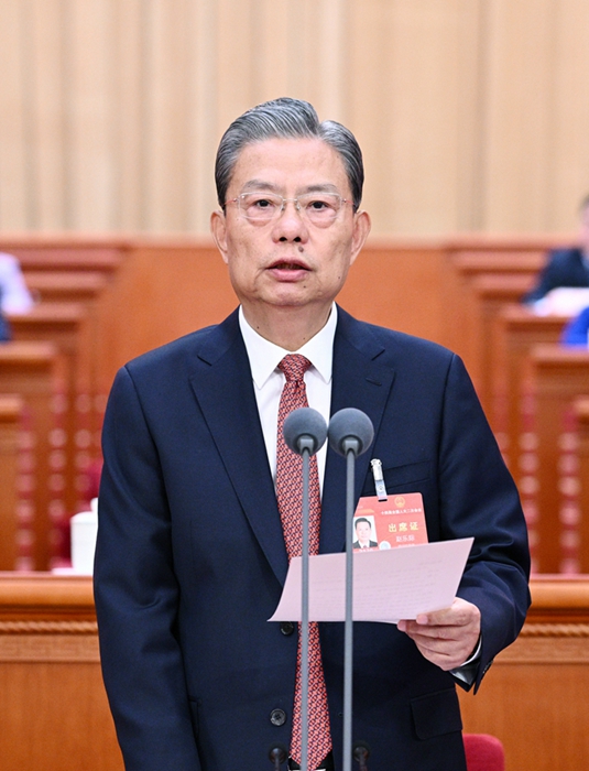 3月11日，第十四屆全國(guó)人民代表大會(huì)第二次會(huì)議在北京人民大會(huì)堂舉行閉幕會(huì)。趙樂際主持閉幕會(huì)并講話。新華社記者 李學(xué)仁 攝