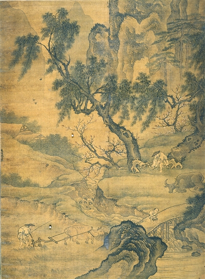 中國畫《春耕圖》，作者明代戴進。 　　浙江省博物館藏