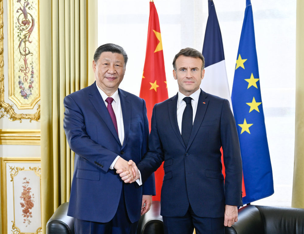 當地時間5月6日下午，國家主席習近平在巴黎愛麗舍宮同法國總統(tǒng)馬克龍舉行會談。新華社記者 殷博古 攝