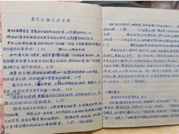 除了孫犁，李躍慧也十分喜愛泰戈爾，這是她手抄的部分泰戈爾詩歌
