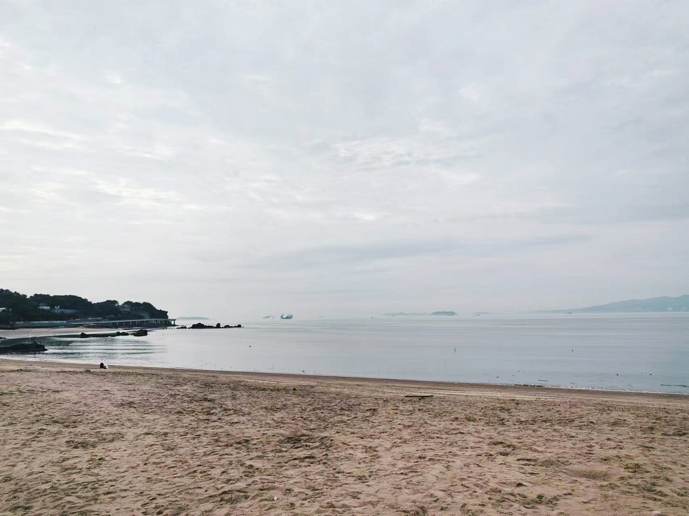 子塵喜歡在海邊走一走，這片海灘離他家很近，十分鐘左右就能