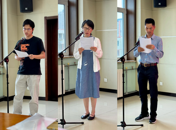 何健、趙立靜、李永超（從左至右）三位學(xué)員代表發(fā)言