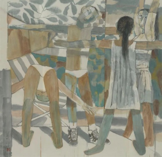 張培成《做體操》144x140cm中國(guó)畫(huà) 2002年 中華藝術(shù)宮（上海美術(shù)館）藏