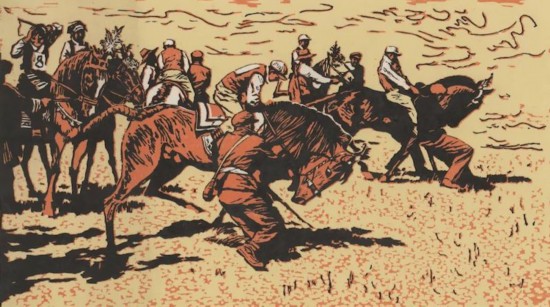 徐匡《金色的賽馬場(chǎng)》31x55cm 版畫(huà) 1981年 中華藝術(shù)宮（上海美術(shù)館）藏