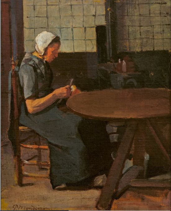 蒙德里安，《拿著紗錠的女人》，約1893-1896年，布面油畫，佩斯畫廊提供（貝耶勒基金會展品）