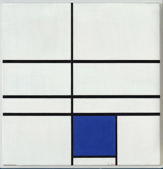 蒙德里安，《雙線藍構(gòu)圖》，1936年，布面油畫，貝耶勒基金會藏（貝耶勒基金會展品）