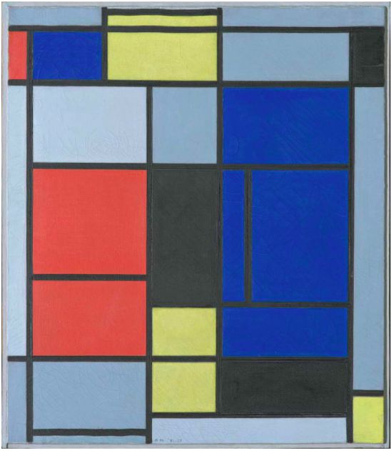 蒙德里安，《繪畫 I》，1921/1925，布面油畫，貝耶勒基金會藏（貝耶勒基金會展品）