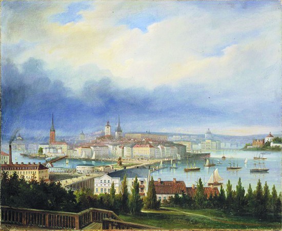 莫瑟坡景色（油畫）， 保爾·埃米爾·瓦倫斯特羅勒1875年作。在莫瑟坡，可以鳥瞰斯德哥爾摩南城